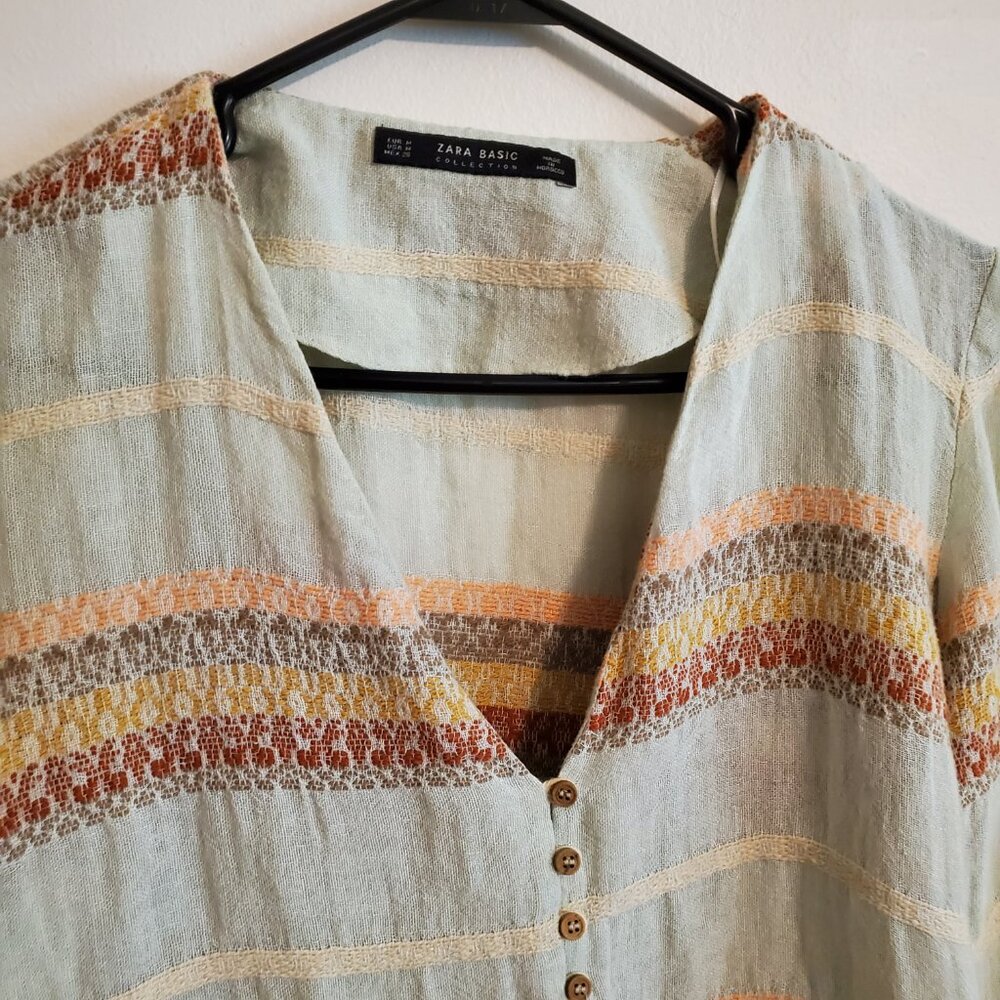 ZARA Cropped Linen Blend Cottage Core Farmhouse Cardigan Medium - Picture 8 of 16